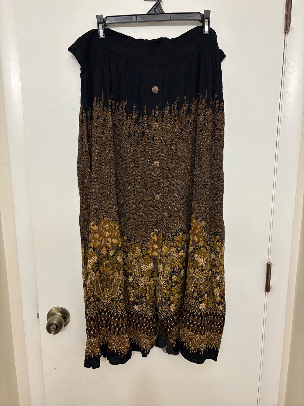 Vtg Carole Little Maxi Skirt Rayon Button Front Gold Metallic 90s Whimsigoth 14